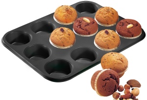 Zenker Tava de briose de 12 cani O 7 cm NEGRU METALIZAT, tava de copt briose din tabla de otel, tava de copt cu acoperire antiaderenta (culoare: negru metalizat), cantitate: 1 bucata - Img 2
