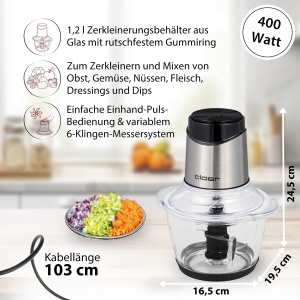 Zerkleinerer electric Cloer 6829, 400 W, 1200 ml, inox - Img 3