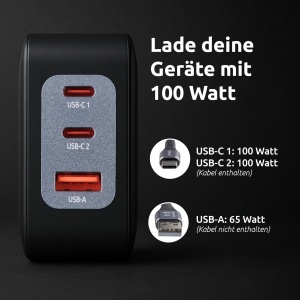 Adaptoare de alimentare Intenso 100W GaN cu 3 porturi, USB-C, negru - Img 5