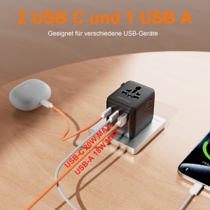 Adaptor de calatorie GRIFEMA 5 in 1 cu 2 USB C, 20W PD, compatibil global - Img 3