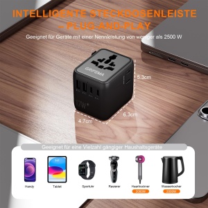 Adaptor de calatorie GRIFEMA GD606-17, 6 in 1, 2 USB-C, 2 USB-A - Img 8