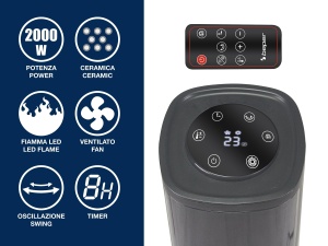 Aeroterma ceramica BEPER P203TER010 2000W telecomanda LED efect flacara Negru - Img 2