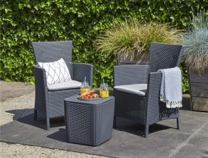 Allibert by Keter Balcony Furniture Set Iowa, grafit/gri rece, 3 bucati, incl. perna de sedere, plastic, aspect plat din ratan, rezistent la intemperii, rezistent la UV - Img 8