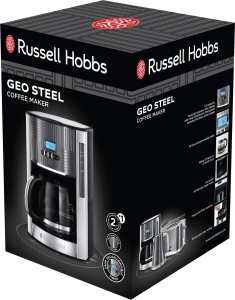 Aparat de cafea Russell Hobbs [Temporizator digital, cap de dus pentru extractie si aroma optime] Geo Stainless Steel Grey (max 12 cani, ulcior de sticla de 1,5 l, placa de incalzire, 1000W) Filtru de cafea 25270-56 - Img 2