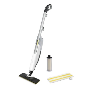 Aparat de curatat cu abur Karcher SC 2 Upright, timp de incalzire: 30 s, capacitate suprafata: aprox. 50 m2, rezervor: 0,4 l, putere de incalzire: 1600 W, cu duza de podea EasyFix, carpa de podea din microfibra si cartus de detartrare - Img 1