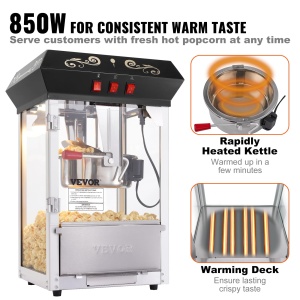 Aparat de facut popcorn VEVOR NP08001SE, 850W, capacitate 48 portii, stil cinema, negru - Img 4