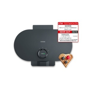 Aparat de facut waffles SEVERIN WA 2119, 1200W, negru-mat, cu 2 forme de inima