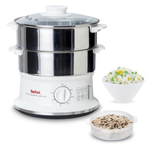 Aparat de gatit cu aburi Tefal VC1451 2 recipiente inox 6L Timer 900W Alb