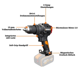 Aparat de gaurit si insurubat WORX WX356.9, 20V, 85 Nm, compact - Img 7