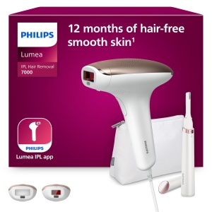 Aparat de indepartare a parului Philips Lumea IPL seria 7000 - Dispozitiv de indepartare a parului cu aparat de tuns compact satinat, 2 accesorii pentru corp si fata (model BRI921/00)