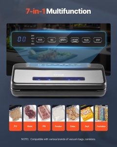 Aparat de sigilare in vid VEVOR 80 Kpa, 120 W, aparat de sigilare in vid pentru alimente, aparat de etansare cu film 7 in 1, sistem automat de etansare a aerului cu cutter integrat, cu 10 pungi de vid si 1 rola de sac - Img 3