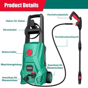 Aparat de spalat cu presiune HYCHIKA, 1500W, 1305 PSI, portabil, cu rezervor de spuma - Img 3
