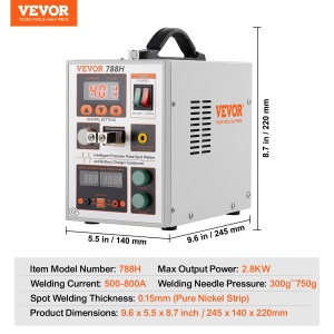 Aparat de sudat cu fir VEVOR, sudor cu puncte cu impulsuri 788H si incarcator de baterii, sudor portabil cu acumulator pentru sarcini grele cu 2 moduri de sudare si iluminare LED pentru nichel pur de 0,15 mm, 18650 14500 Acc - Img 7