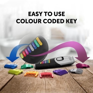 Aparat de tuns barba Wahl Colour Trim piepteni inovatori cu coduri de culori 240 de minute de functionare incarcator USB ideal pentru sala de sport si - Img 5
