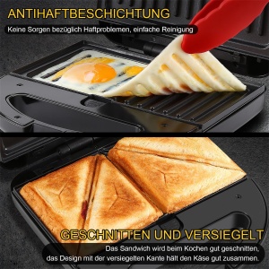 Aparat multifunctional YASHE 3 in 1,Sandwich Maker,Prajitor de paine sandwich, Gratar de contact, Fier de vafe,Masina Panini,Placi detasabile cu acoperire antiaderenta,750 W,Afisaje LED, Fara BPA, Negru - Img 5