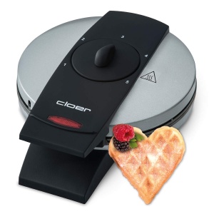 Aparat vafe Cloer 1629 pentru vafe clasice cu inima, 930 W, dimensiune vafe 15,5 cm, grad de rumenire selectabil la infinit, metal, argintiu - Img 1