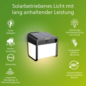 Aplica de perete solara Philips Ezra LED senzor de miscare lumina alba 3000K negru - Img 2