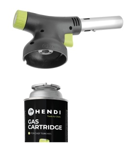 Arzator HENDI Creme Brulee Flicker-Free, pentru cartuse de gaz HENDI 199039, cu accente verzi si maner ergonomic, arzator flamb, butan, arzator cu gaz, arzator de bucatarie, 185x65x(H)100mm, negru - Img 6