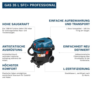 Aspirator Bosch Professional GAS 35 L SFC 1200W Uscat si Umed Capacitate 35L - Img 2