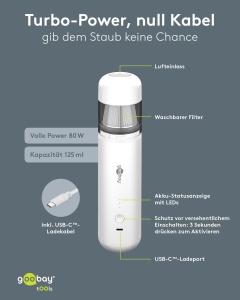 Aspirator de mana Goobay 77828, 80 W, alb, autonomie 25 min, accesorii multiple - Img 5