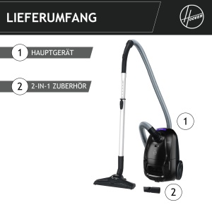 Aspirator de podea compact si puternic Hoover HE1 pentru pardoseli dure si covoare, filtru de praf EPA, sac de praf de 2,5 l, accesoriu integrat, raza de lucru de 7,5 m [HEZ107HM] - Img 7