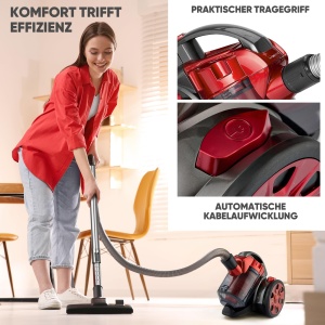 Aspirator fara sac Clatronic BS 1308, 700W, HEPA, tehnologie Eco-Cyclon, Rosu - Img 6
