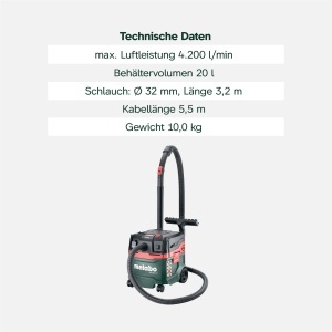 Aspirator Metabo ASA 20 L PC, 1200 W, pentru umed si uscat, Staubklasse L - Img 3
