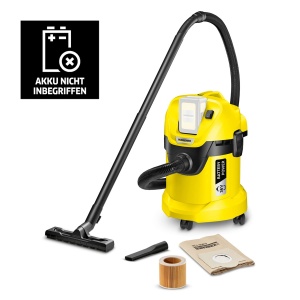 Aspirator umed/uscat fara fir Karcher 36 V WD 3 Baterie, filtru cartus, furtun de aspiratie: 2 m, dimensiunea recipientului: 17 l, putere: 300 W, utilizabil cu acumulatorul Karcher 36 V, fara baterie, negru/galben - Img 2
