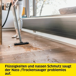 Aspirator umeduscat Karcher WD 3 S V-17420 incl filtru cartus sac de filtrare din lana 1000 W 2 m si depozitare furtun functie de suflare duza pentru  - Img 5