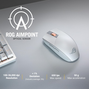 ASUS ROG Strix Impact III Wireless Gaming Mouse Alb (ROG AimPoint Optical Sensor, ROG SpeedNova Wireless, Bluetooth, Durata lunga de viata a bateriei, ROG Omni Receiver: Tastatura si mouse cu Dongle, Alb) - Img 4