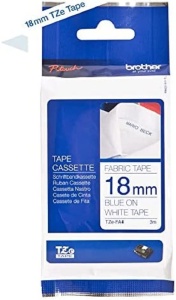 Banda textila Brother TZe-FA4, alba cu scris albastru, pentru P-Touch