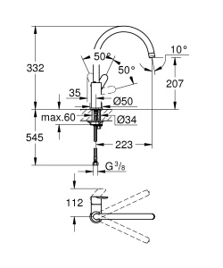 Baterie bucatarie GROHE BauEdge 31367001 crom inaltime mare rotatie 360deg - Img 3