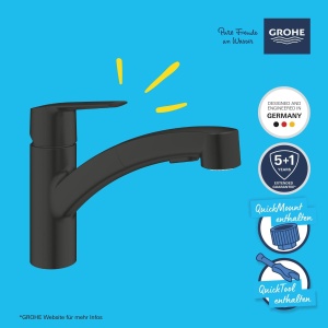 Baterie bucatarie GROHE Start 303072431 negru mat brat extensibil economisire apa - Img 3