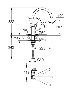 Baterie bucatarie GROHE Start Flow 31555001 crom rotatie 360deg montaj rapid - Img 2