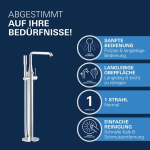 Baterie cada freestanding GROHE Essence 23491001 crom cu dus si furtun - Img 3