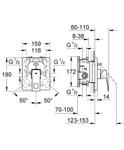 Baterie de baie Grohe Eurocube, metalica, cu roseta inclusa - Img 3