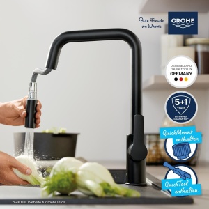 Baterie de bucatarie GROHE Start 306312430, inalta, negru mat, cu dus retractabil - Img 4