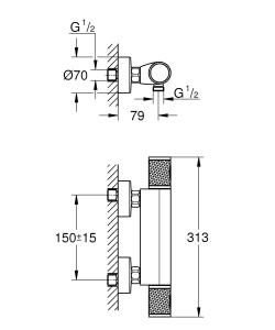 Baterie de dus GROHE Precision Feel, crom, tehnologie economisire apa, temperatura constanta - Img 2