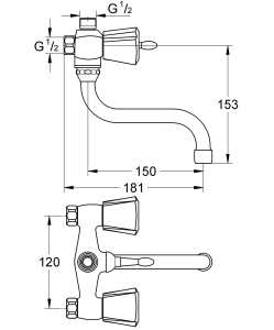 Baterie Grohe Costa 26013000 pentru CadaDus Crom 150 mm - Img 2