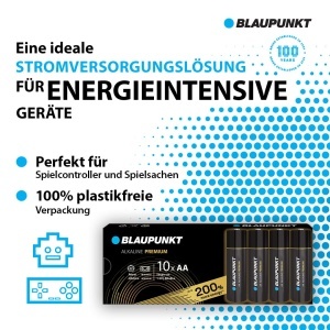 Baterii Alkaline Premium Blaupunkt LR6BPR10CB, 10 bucati, pentru dispozitive energice - Img 2
