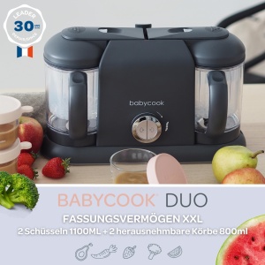 Beaba Babycook Duo Robot de bucatarie Blender 4 in 1 Rapid Steam 15 min Diversificare Alimente Oale mici Baby House XXL Continut 2200 ml Gri inchis, 912952, Gri inchis - Img 2