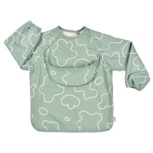 BEABA, Baveta pentru bebelusi, Salopeta pentru bebelusi, Baveta pentru mama, Impermeabila, Salopeta elastica, Salopeta cu maneca lunga, Maneci detasabile, Geanta de prindere, Usor de curatat, Evoluabil, Verde salvie