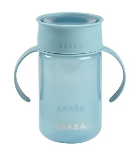 BEABA, cana de invatare 360deg cu disc anti-picurare, sistem anti-scurgeri patentat, de la 12 luni, manere detasabile, cu capac igienic, solid si usor, 340 ml, albastru