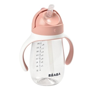 Beaba Strohhalmbecher 2 in 1 Babyflasche 300 ml Roz Manere Detasabile