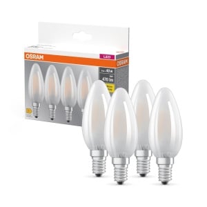 Bec LED Osram BASE B40, 4W, lumina calda 2700K, forma lumanare, E14, set 4 bucati
