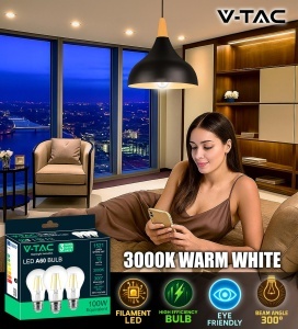 Bec LED V-TAC E27 Filament 12W (100W echivalent) Calda 3000K - 3 buc - Img 3