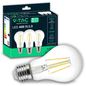Bec LED V-TAC E27 Filament 12W (Echivalent 100W) 1521 Lumen, 6500K - 3 Bucati