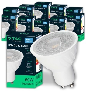 Bec LED V-TAC GU10 6W, 445 Lumen, 3000K, 10 bucati