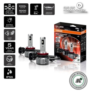 Becuri auto LED Osram NIGHT BREAKER SMART ECE H11, 6000K, lumina rece, 12V - Img 2