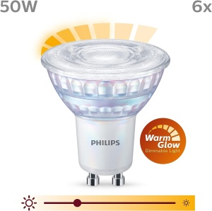 Becuri LED Philips GU10 Warm Glow Set 6 50W Dimabile Lumina Cald Alb - Img 2